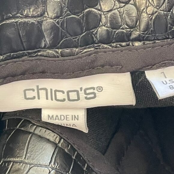 Chico's Croc Embossed Faux Leather Wide Leg Crop Pants Black 8 - Picture 7 of 9